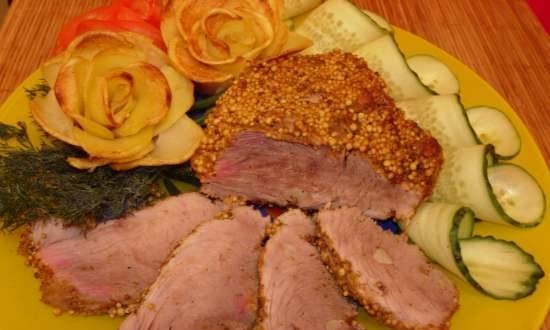 Mustard-crusted pork in Brand 6060 smokehouse