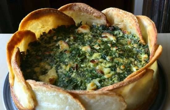 Potato pie with herbs (Spinach and spring herb torta in a potato crust)