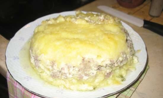 Casserole from mashed potatoes and minced meat in a multicooker Redmond RMC-01