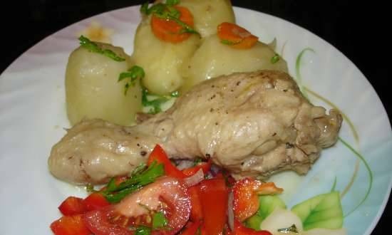 Chicken in its own juice in a duet with potatoes (pressure cooker Polaris 0305)