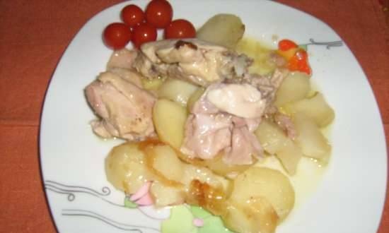 Stewed chicken with potatoes in a multicooker Redmond RMC-01