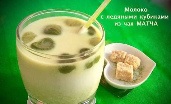 חלב אייס עם קוביות תה מאצ'ה קפואות (למי שאוהב ואינו אוהב חלב)