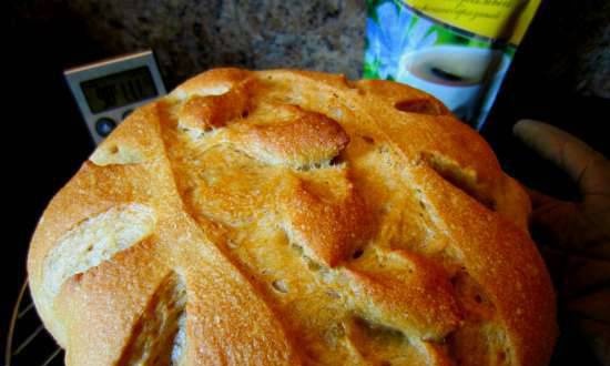 לחם שלושה קמח עם עולש על בצק מעורב עם בצק ישן (תנור)