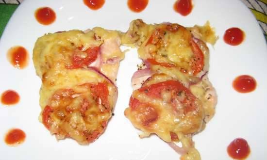Chicken fillet with vegetables and cheese a la French meat