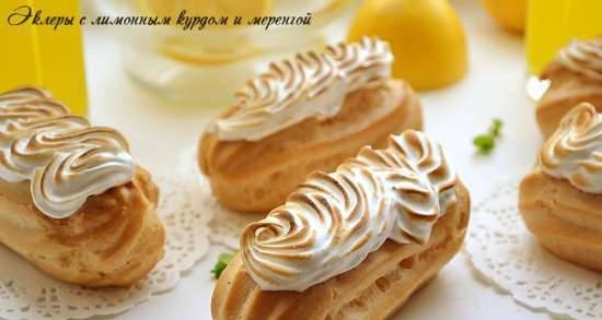 Eclairs with lemon curd and meringue
