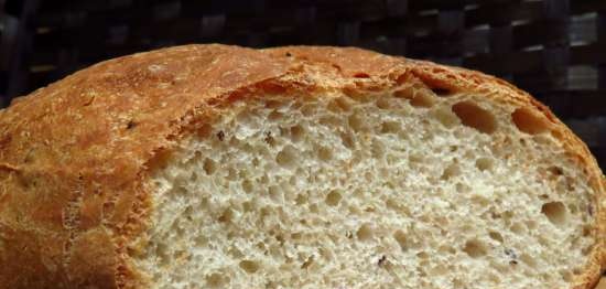 Wheat bread with flaxseed on old dough and liquid yeast