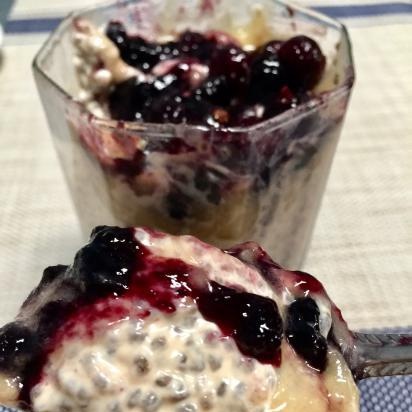 Chia pudding with fermented baked milk and fruits