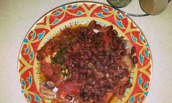 Turkey with red beans and tomatoes in its own juice in a multicooker Redmond RMC-M 4502