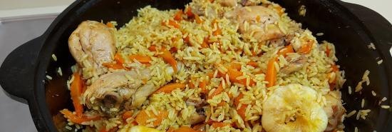 Pilaf with chicken in a cast-iron cauldron (+ video)