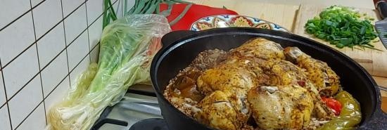 Buckwheat with vegetables and chicken in a cast-iron cauldron, baked in the oven (+ video)