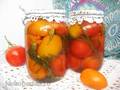 Marinated tomatoes with marigolds (black-haired)