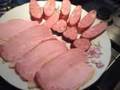 Cooked smoked ham and krakow sausage